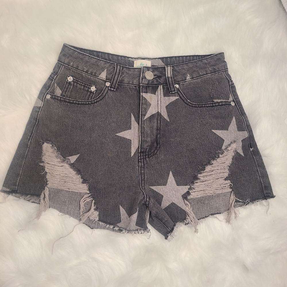 Large Star Black Denim Shorts Boutique NWT
